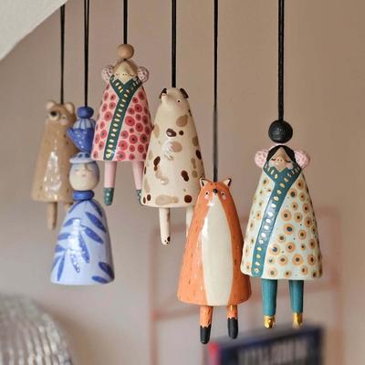 Hot Cute Ceramic Bells Collection Craft Handmade Simple Yard Pendant Cartoon Wind Chimes Home Decoration