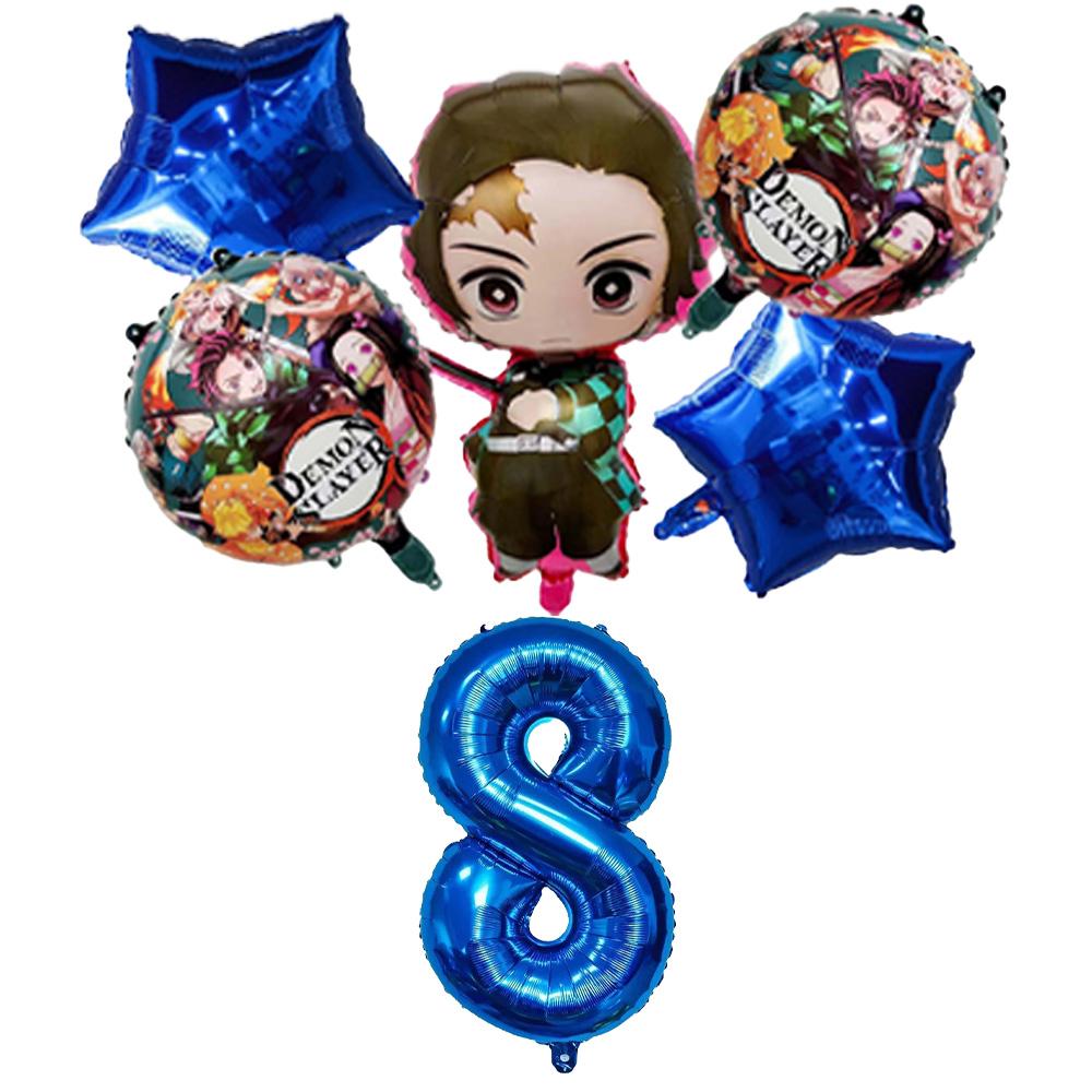 Demon Slayer Verjaardagsdecoraties Kimetsu No Yaiba Thema Anime Ballonnen Taarttoppers Sleutelhangers Verjaardagscadeaus voor Kinderen Babyborrel