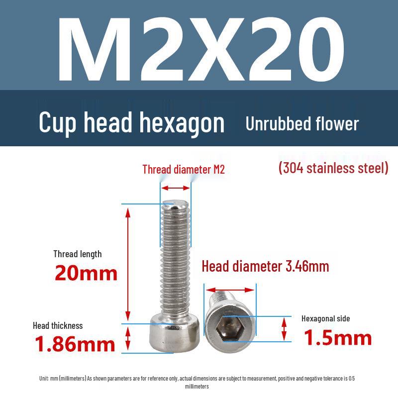 Yigu 304 Stainless Steel Socket Head Cap Screw, M2-M6 Cylindrical Head, Full Thread, Non-Knurled