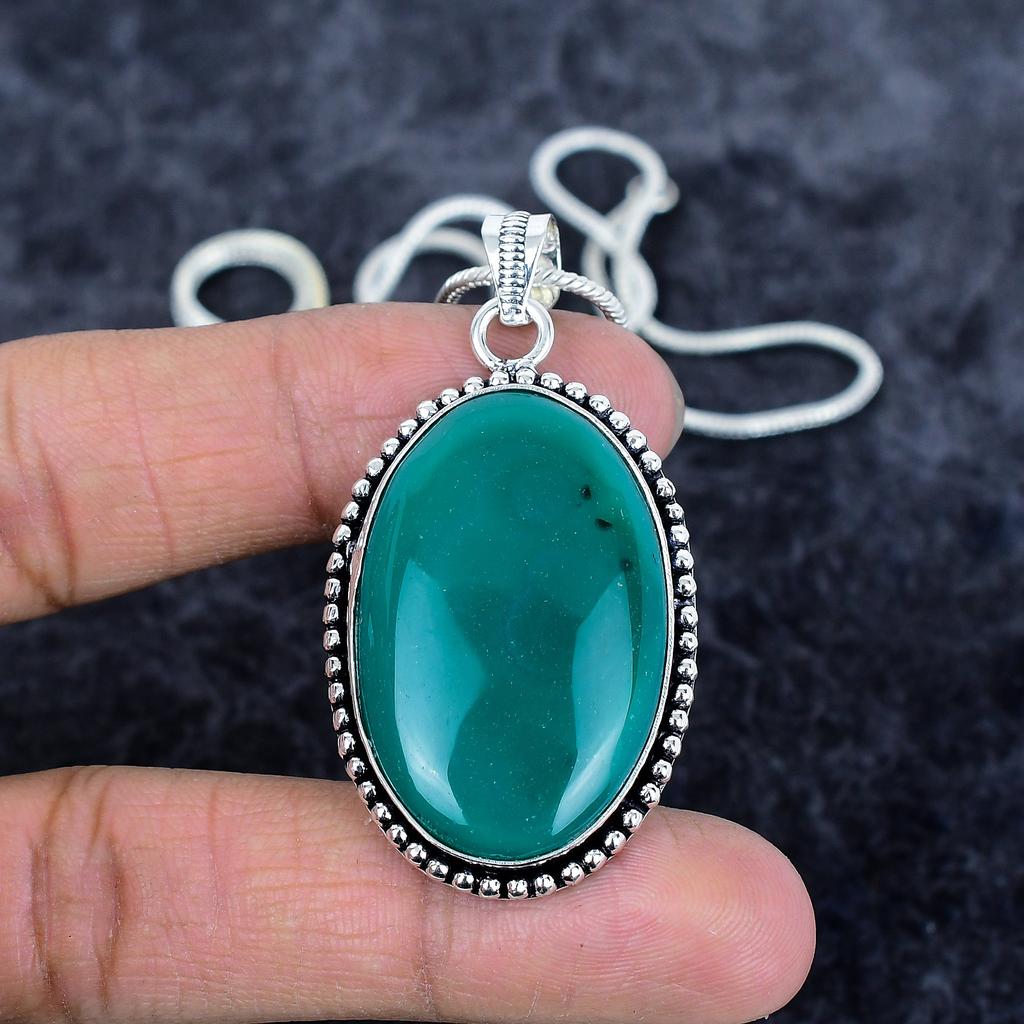 Green Onyx Gemstone Handmade 925 Sterling Silver Jewelry Pendant 2.17" M-2950