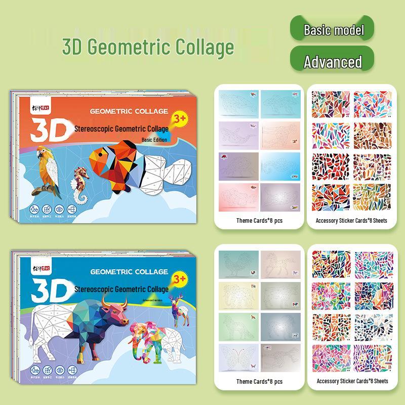 3D Geometric Collage DIY Creative Educational Stickers for Early Learning and Concentration Skills
