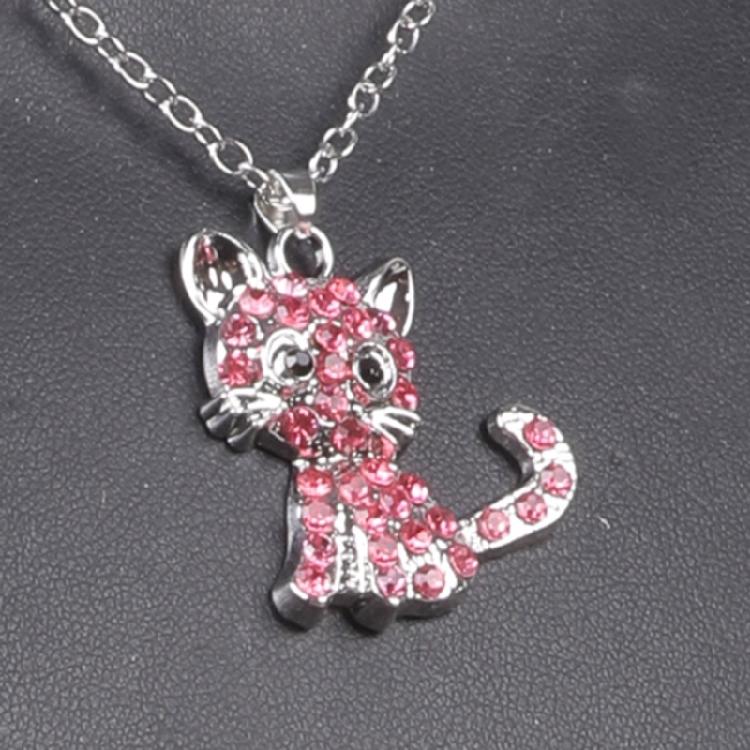 Eye Catching Cats Pendant Necklace Fashionable Rhinestones Adorned Cats Pendant Necklace Jewelry for Daily Wear