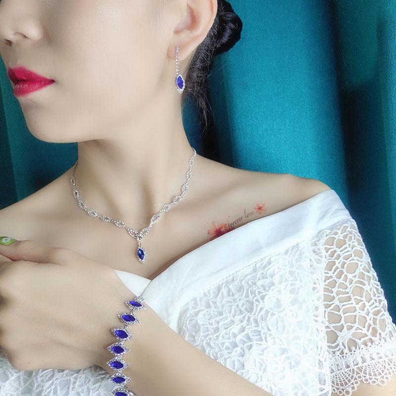 Royal Blue Diamond Bridal Necklace & Earrings Set - Elegant Wedding Jewelry Accessories