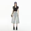 Women's American Retro High Waist Seven-Point Denim Shorts - Spring/Summer 2026, Slimming Wide-Leg Mid-Length Design.