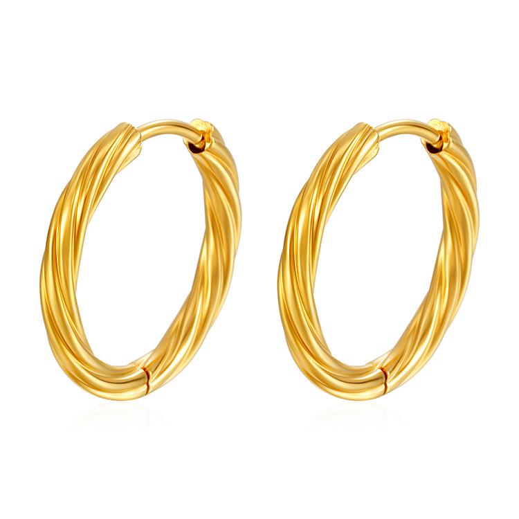 18K Gold Plated Twisted Stainless Steel Hoop Earrings - European & American Fashion Trend