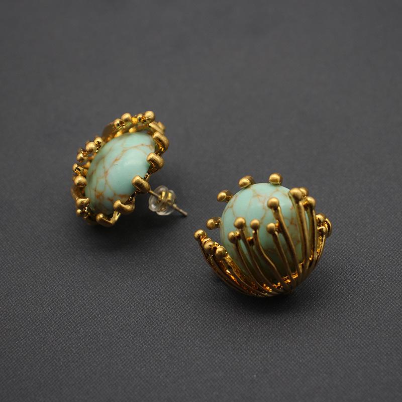 

Набір брошок та сережок з європейського та американського синтетичного бірюзового квіткового прикраси (Нестандартний стиль феєрверку)