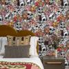 Halloween Colorful Skeleton Wallpaper Pink Floral White Skull Wall Decor Self Adhesive Vinyl Wall Closet Decals Cabinet Sticker