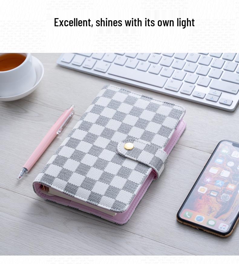 A6/A7 Leather Grid Pattern Binder Notebook with Custom Logo.