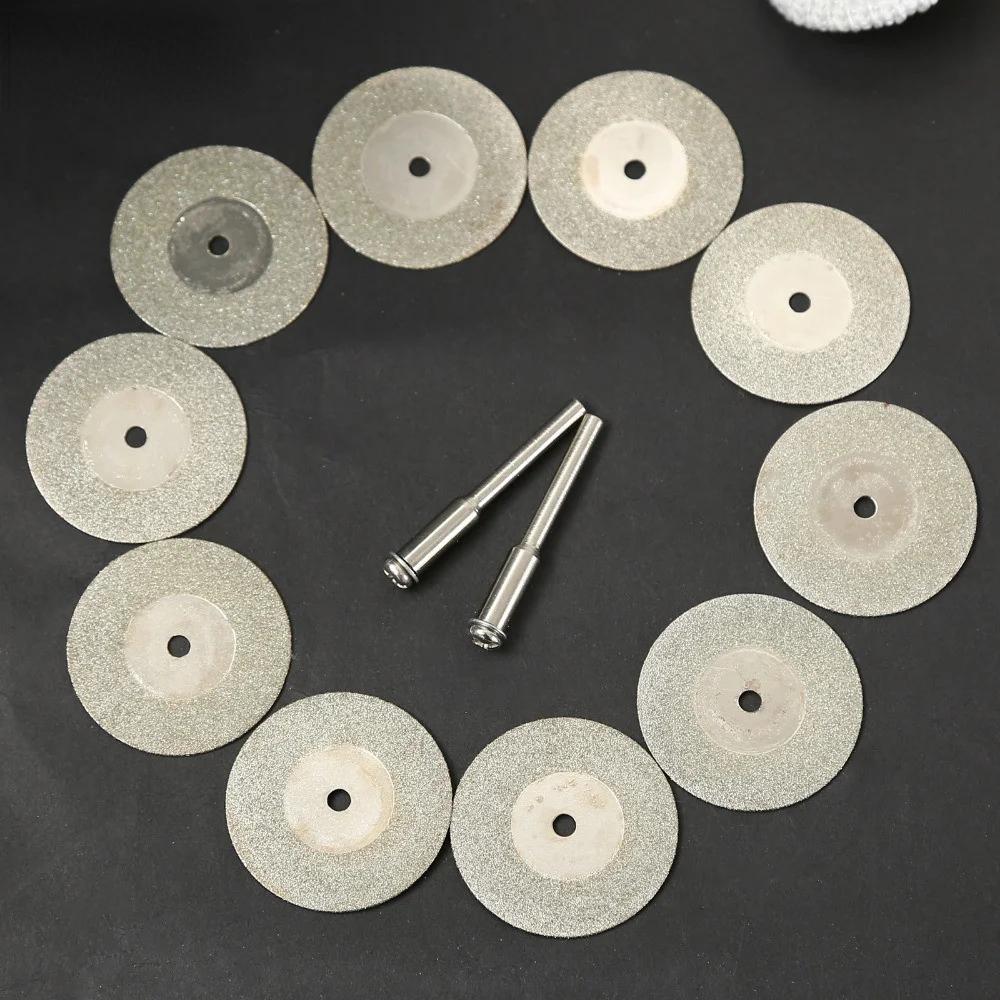 10pcs 30mm Diamond Cutting Discs Cut Off Mini Saw Blade with 2pcs Connecting 3mm Shank for Dremel Drill Fit Rotary Tool
