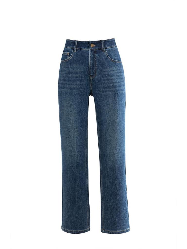 2026 Spring Women's High-Waisted Straight Leg Nine-Length Jeans with Elastic Waistband