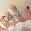 PANJBJ 925 Sterling Silver Geometric Black Stone Rings for Women Girl Korean Simple Adjustable Couple Jewelry Dropshipping