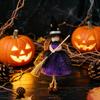 Festlicher Halloween-Schmuck Hexe Puppe mit Besen, Kleine Hängende Figur Partydekorationen Tüllrock für Spukhaus, Türfenster Dekor