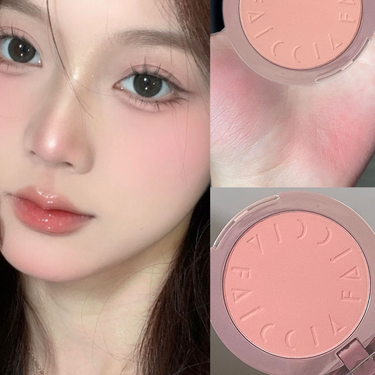 Faiccia Dunne Sakura Satijnen Enkele Blusher Zijdezacht Poeder Opbouwbare Zachte Tint Ingebouwd Spiegel Compact Dagelijkse Wang Make-up gray