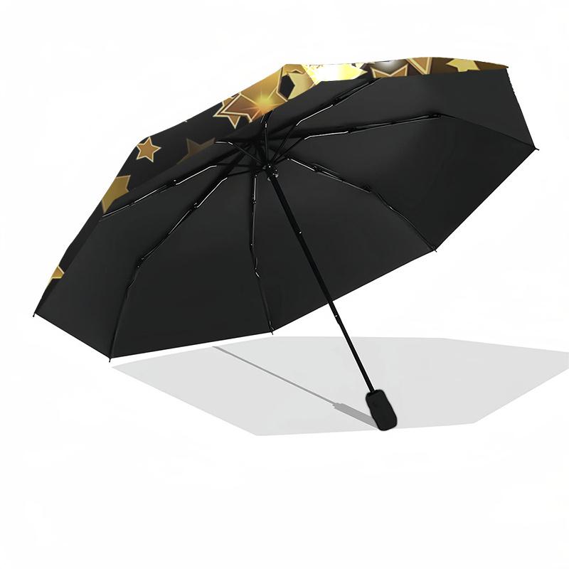 Golden Starry Sky Automatic Opening Folding Umbrella - Portable 3-Fold Design with Iron Frame for, Festive Gift, Travel, Daily Use1121097a