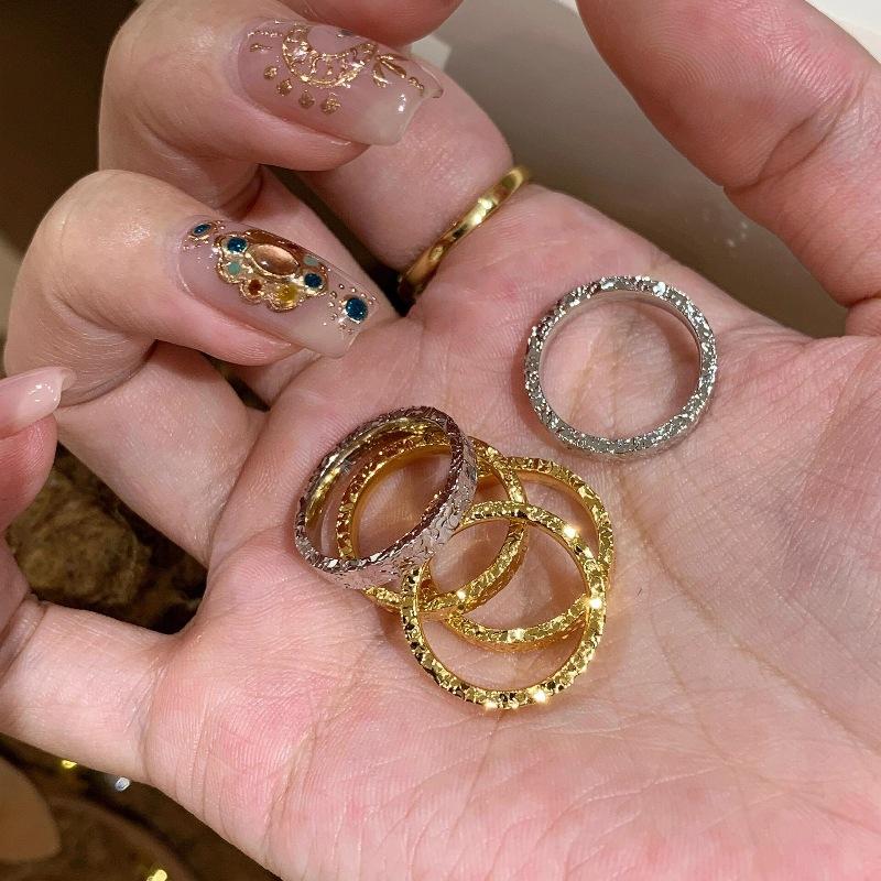 Gypsy Star Hammer Pattern Crushed Ice Ice Ring Super Flash Advanced Light Luxury Temperament Stacked Wearing Exquisite Simple Index Finger Ring