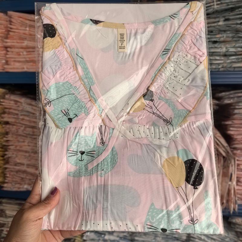 Artificial Cotton Nightdress Women's Summer Thin Plus Size Pajamas Short-Sleeved Artificial Cotton Dress Can Be Outerwear Homewear Maternity Dress