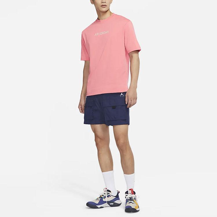 Air Jordan Pure Color Letter Logo Print Crew Neck T-Shirt Men Tops Salt-Pink DO6100-604