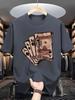 Men'S Casual Crew Neck T-Shirt with Playing Card Graphic,  Knit Fabric, Slight Stretch, Regular Fit, Summer Top for Daily Wear