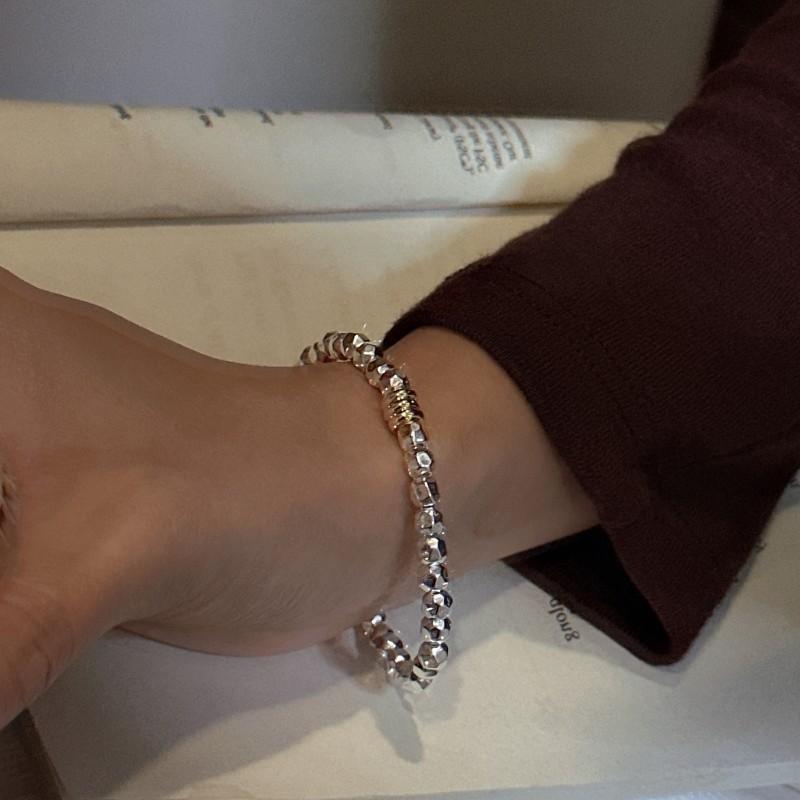 Handmade Korean Design 925 Sterling Silver Geometric Beads Beaded Bracelet for Women