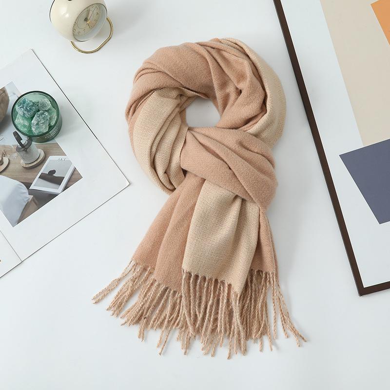 Double-sided Two-color Scarf for Women Autumn and Winter High End New Wool Scarf Shawl Imitation Cashmere Scarf