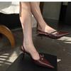 Fashion Female Buckle Strap Pumps Wine Red Footwear Women Medium Heels Shoes 2025 Fashion Shallow Pointed Toe Ladies Heels Shoes