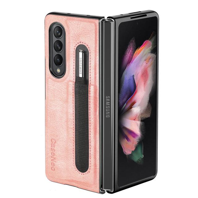 Slim Thin S Pen Holder Leather Case For Samsung Galaxy Z Fold3 Fold 4 Fold4 Fold 3 5g Anti -Falling Phone Bag Cover Funda Capa