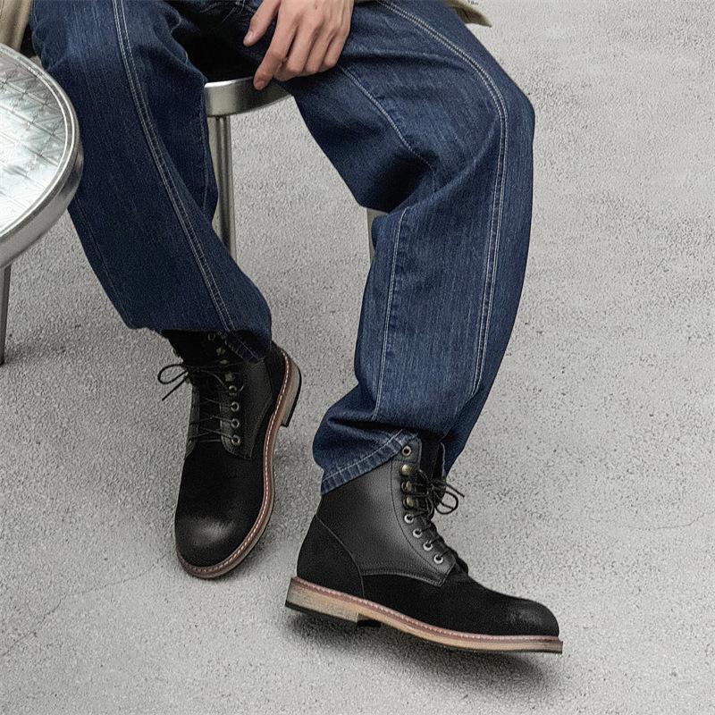 2024 men's new high-top Martin boots lace-up fashion versatile trend British retro tooling boots 24917-J