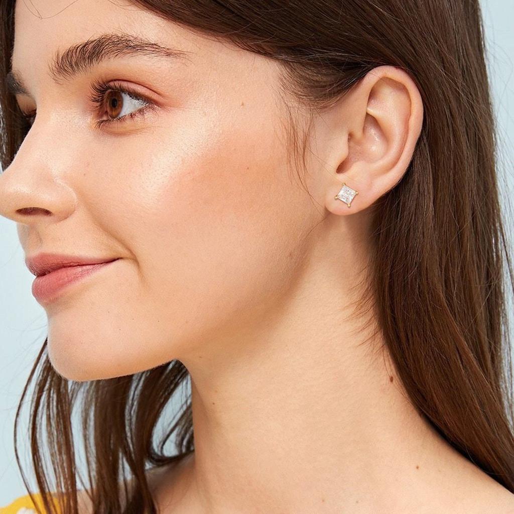Trendy CZ Stone Metal Unisex Geometric Stud Earrings For Women Men, Luxury Bling AAA Cubic Zirconia Earring Ear Jewelry Gifts