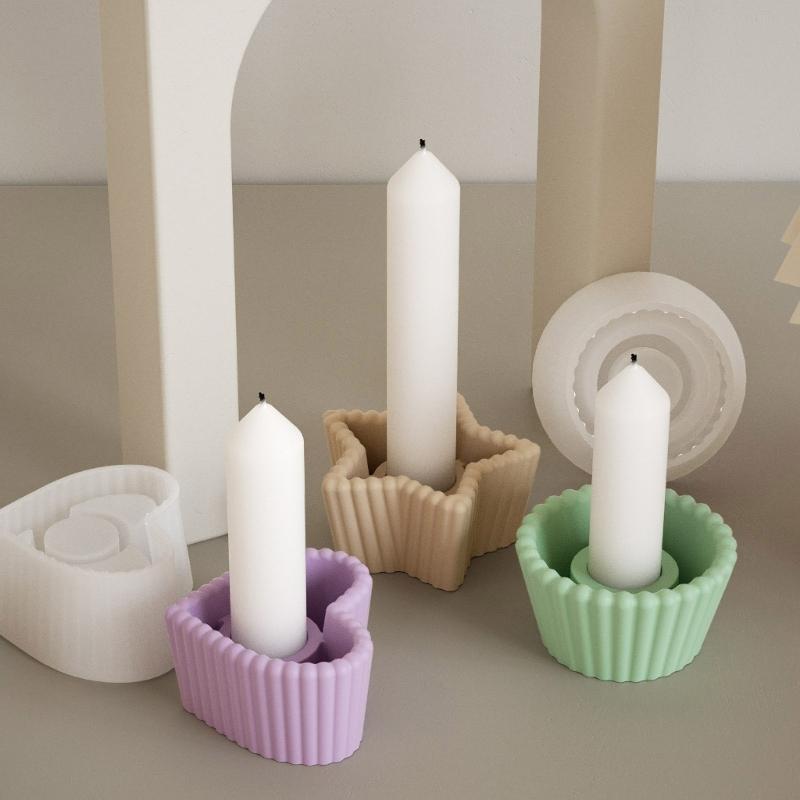 Flexible Silicone Candle Holder Molds For DIY Crafting Heart Star And Round Shapes Ideal For Home Decors And Gifts