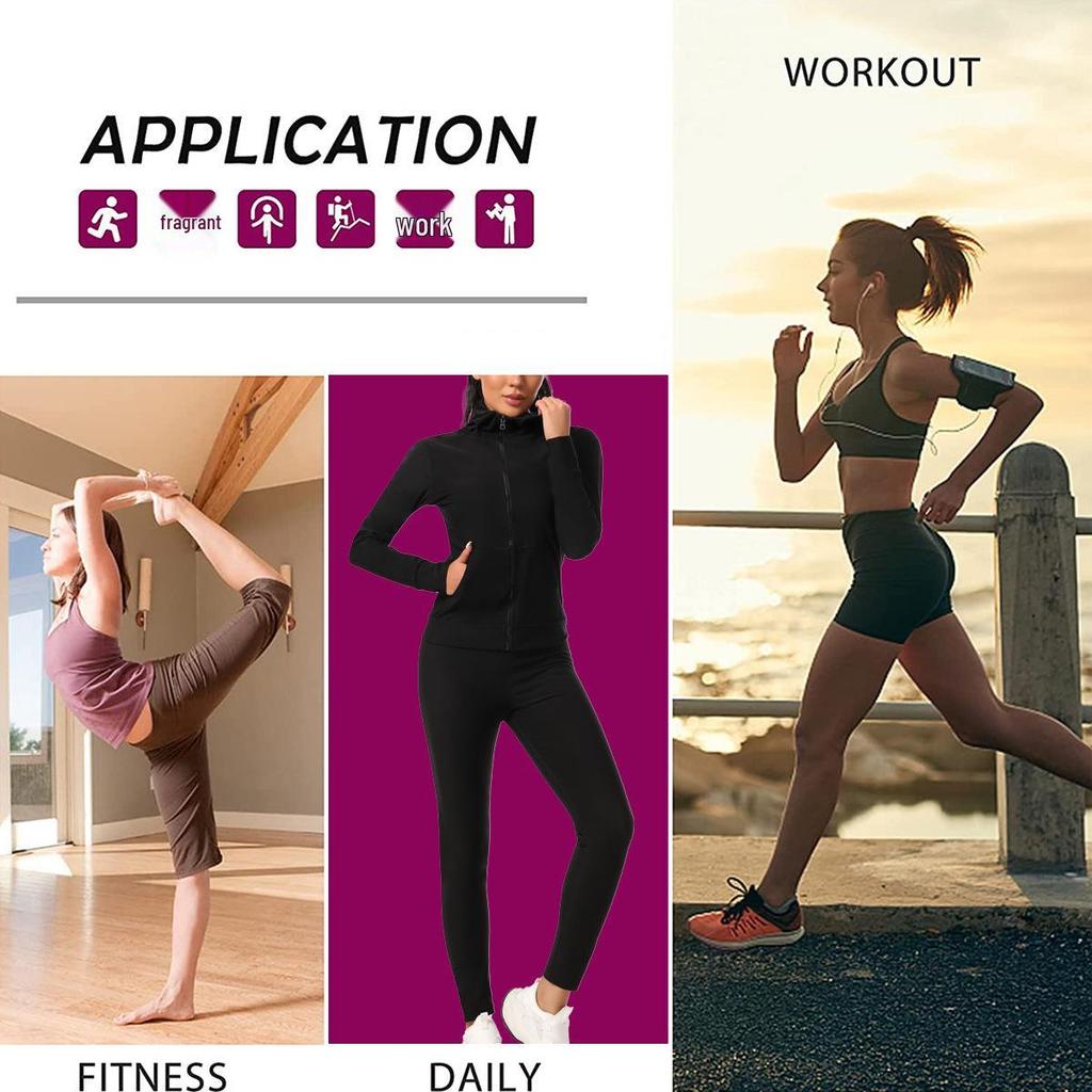Damski Zestaw do Jogi z Długim Rękawem i Zamkiem: Kombinezon do sauny z kapturem do fitness i biegania