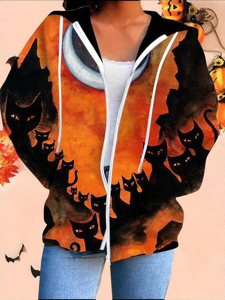 Halloween 3D Tištěný Kardigan s Kapucí Plus Size Podzim Zima Retro