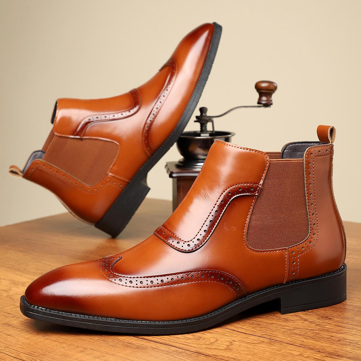 Мужские кожаные ботинки в стиле business casual  новые кожаные ботинки средней высоты  мужские ретро ботильоны в британском стиле 39 жёлтый