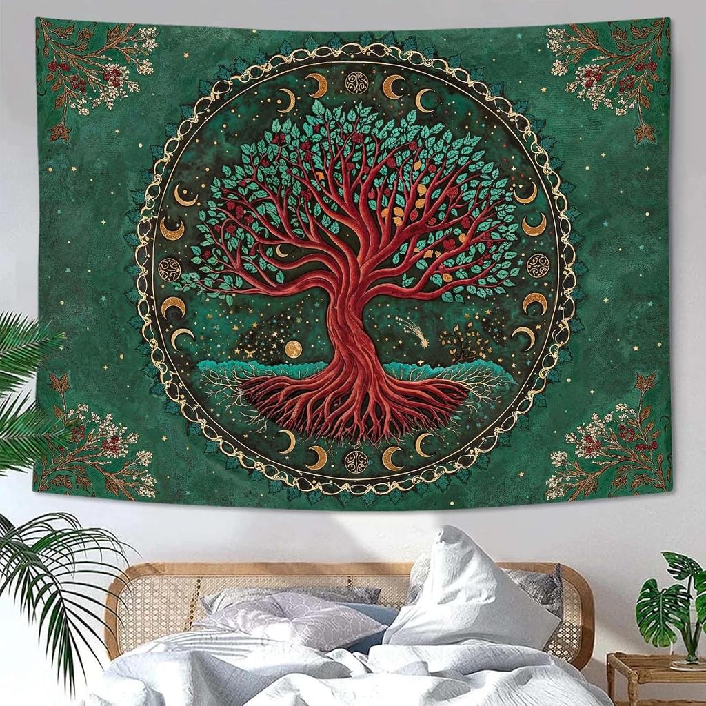 Sun and Moon Tapestry Used for Bedroom Hippies Bohemian Flower Plant Wall Tapestry Aesthetic Retro Galaxy Star Spirit Large Tape