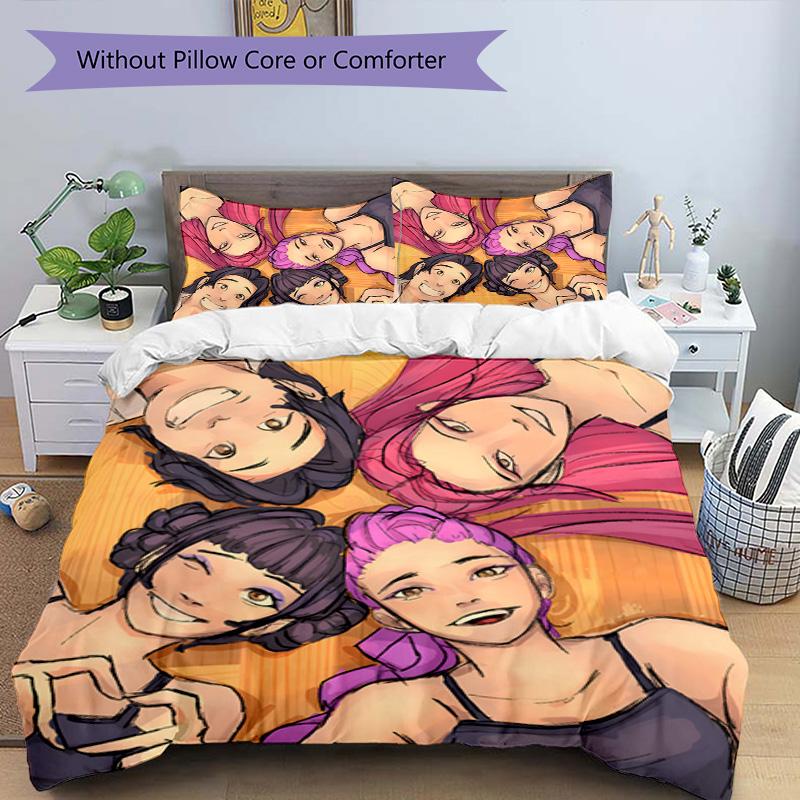 KPOP Hunter 3pcs Bedding Set Duvet Cover Closure Includes 1 Duvet Cover & 2 Pillowcases for All Seasons Bedroom Home Dorm Decor