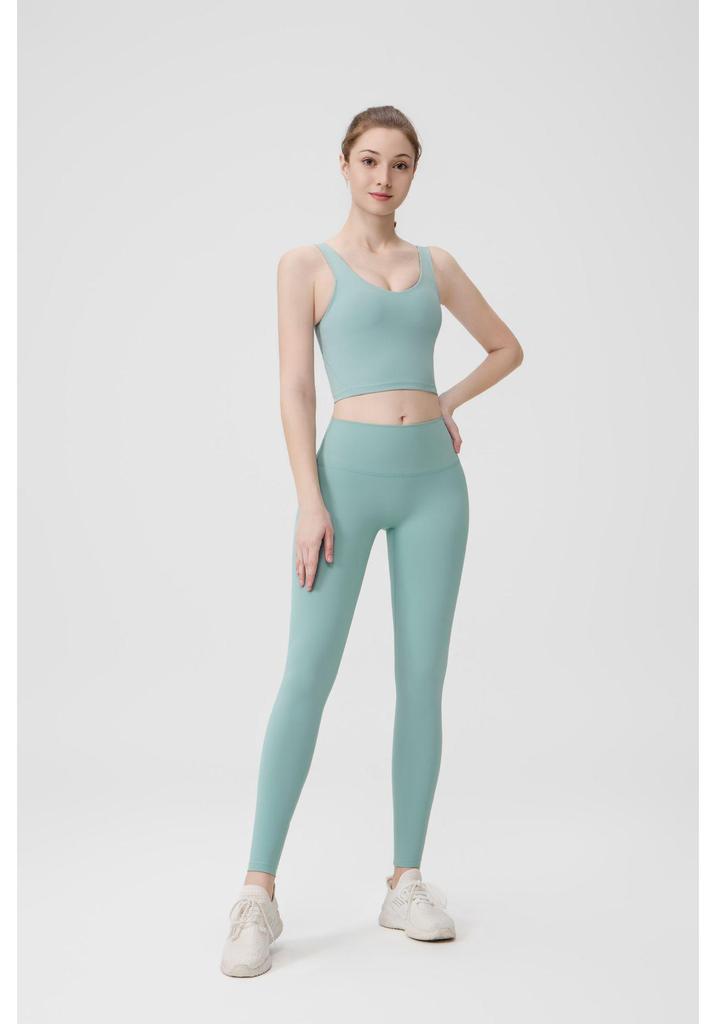 Lulu U-Back Sports Tank & 9-Point Yoga Pants Set with Bare-Feel Push-Up Bra for Women's Fitness