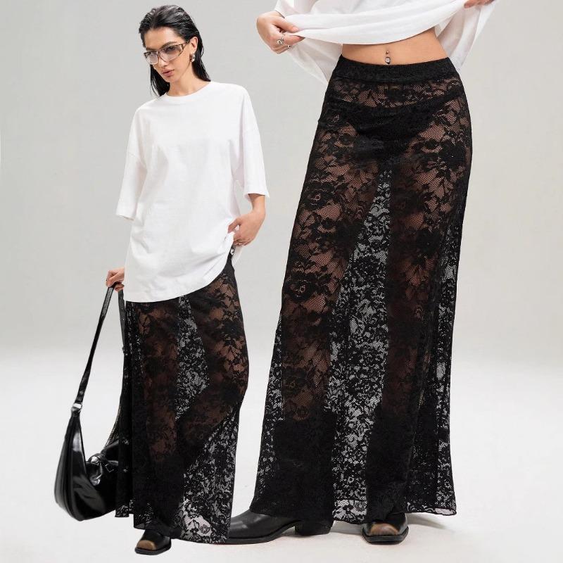 

Summer Women s Fitted and Hip-hugging Street Fashion High-waisted Lace Skirt S чёрный