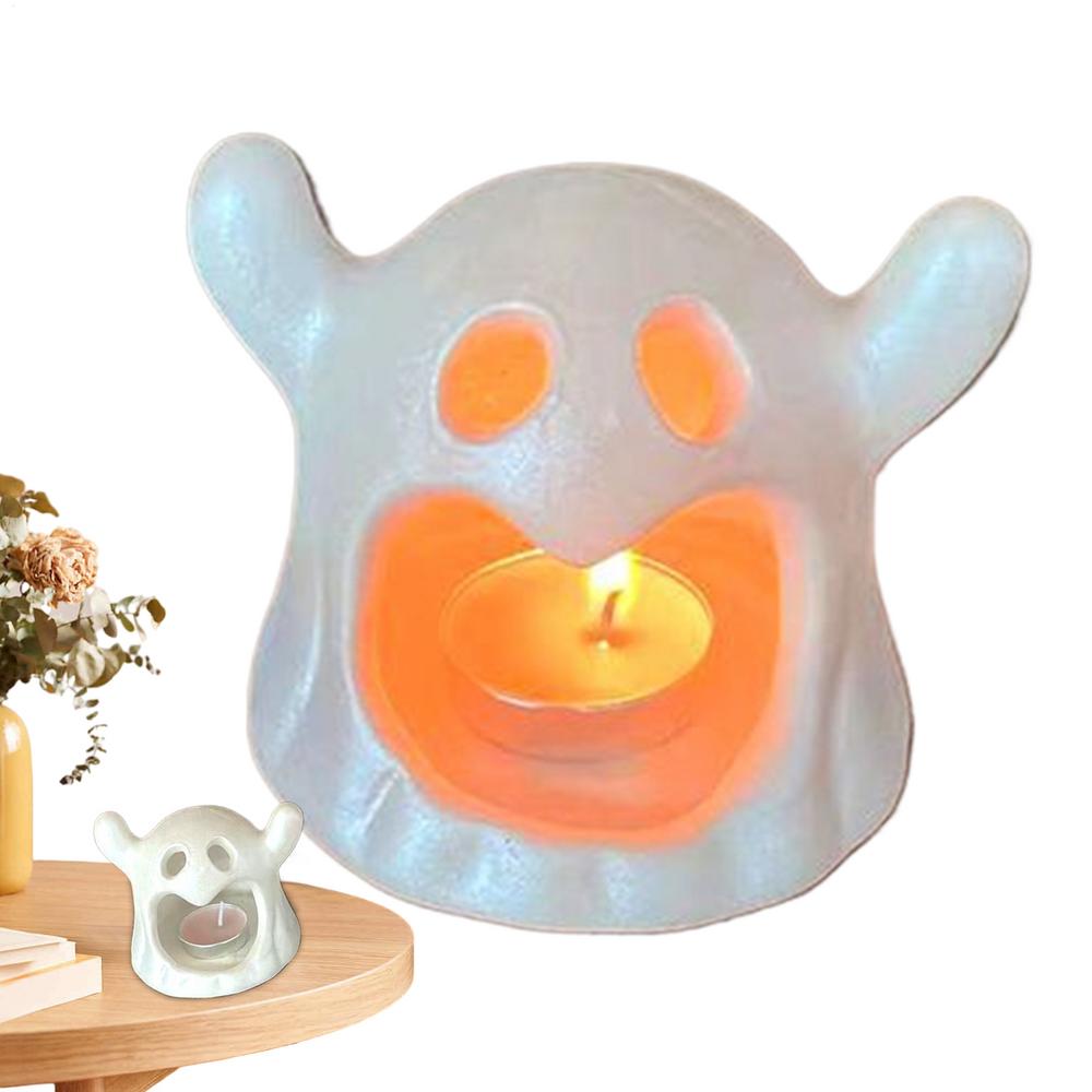 

Halloween Candle Holder Cute Tea Light Candle Holder Skull Ghost Shape Candlesticks for Nightstand Windowsill Bedside Bedroom