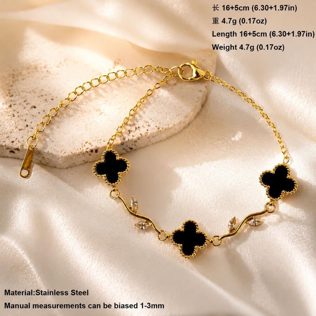 European and American Light Luxury Four-leaf Clover Zircon Bracelet Female Titanium Steel Does Not Fade Niche High-end Accessories