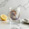 Cute Cat Floral Glass, Juice Coffee Cup, Milk Tea Glass Mug, Artistic Whiskey Coffee Mug for Home Bar, Gift for Cat Lovers