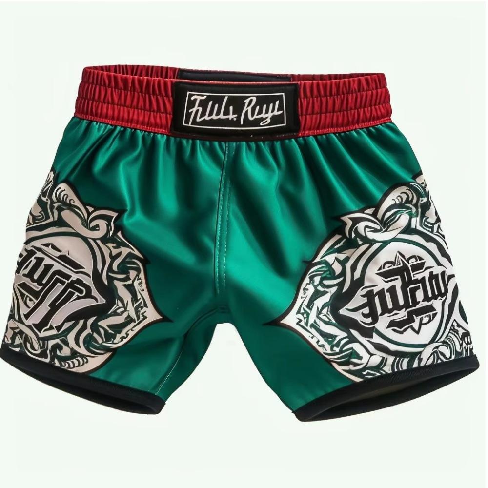 2024 New Wolf Geometric Breathable Print Combat Shorts, Muay Thai Boxing Shorts, Free Sanda Martial Arts Pants