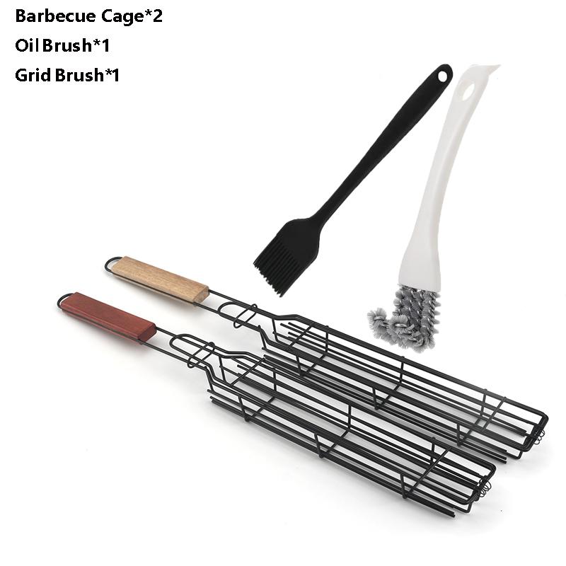 Portable Kabob Grilling Basket Set Nonstick Larger Capacity Barbecue Grate Stainless Steel Construction for Outdoor Grilling