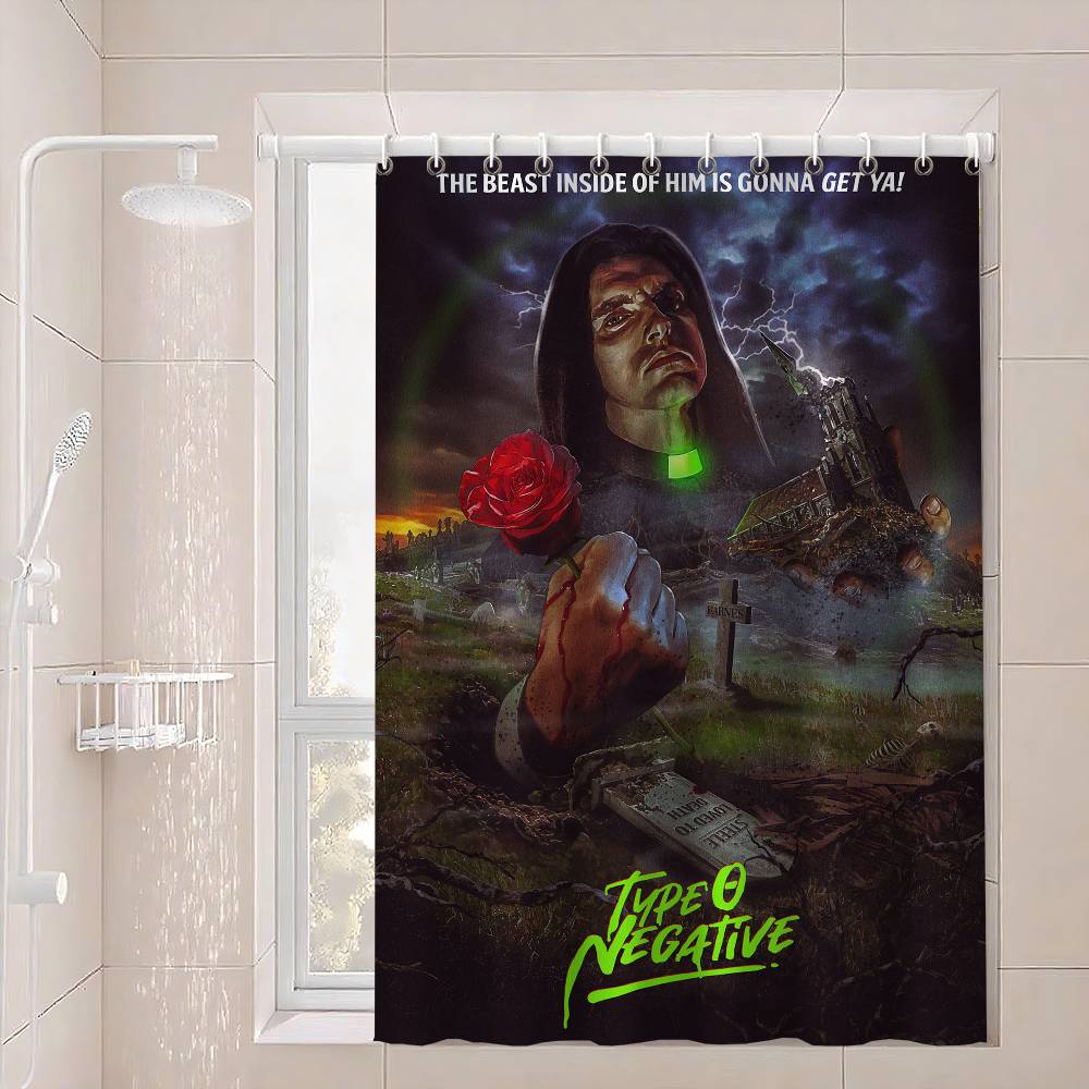 

Rock Band T-образный O-отрицательный полиэстеровый занавес для душа водонепроницаемый устойчивый к ржавчине люверс легкий в уходе протирать насухо прочный 90x180 cm