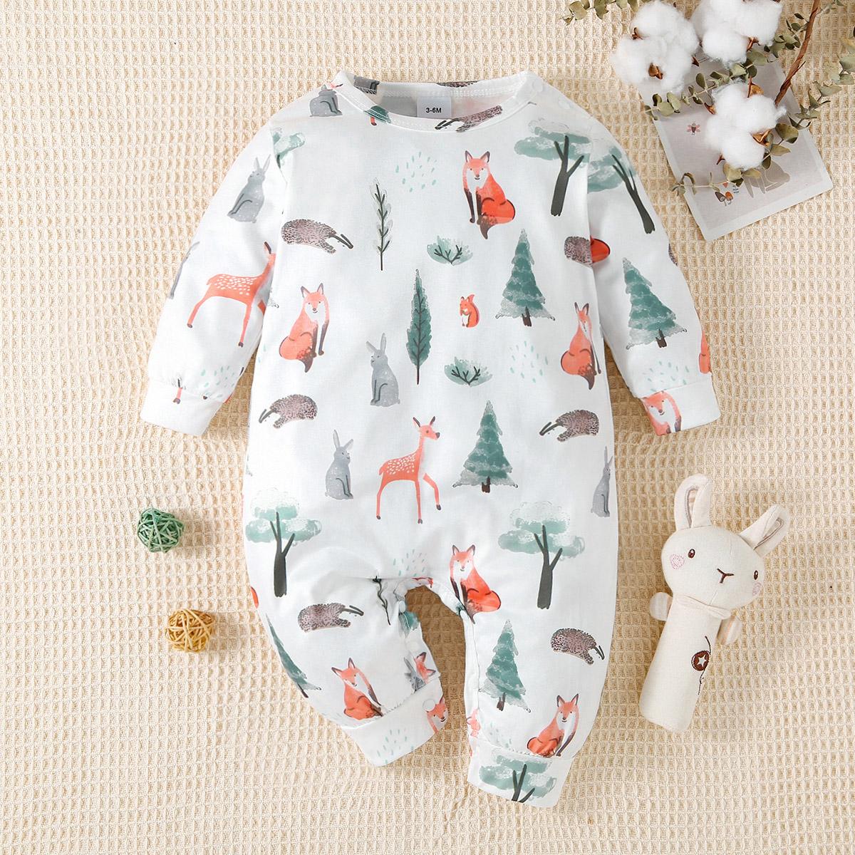 

Infant Baby Cartoon Forest Animal All-over Print Casual Long Sleeve Romper 18-24M