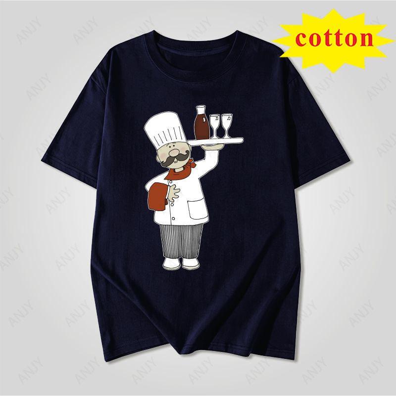 Fun Food Style Chef Printed Tshirt Simple Cartoon Style Summer Casual And Comfortable Short Sleeved Top