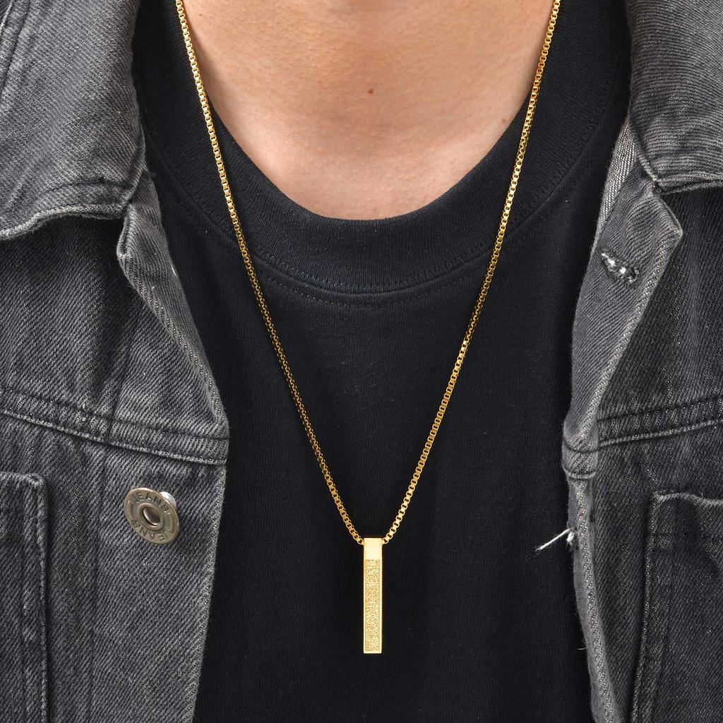 Vnox Ayatul Kursi Vertical Pendant Necklace for Men Boys, 60cm Stainless Steel Box Chain, Islamic Jewelry Gift for Eid Ramadan