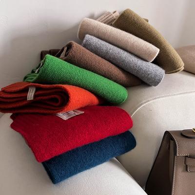 Korean Style Simple Style Autumn and Winter Single Color Extended Warm Knitted Soft and Waxy Skin Friendly Wool Scarf for Female Students