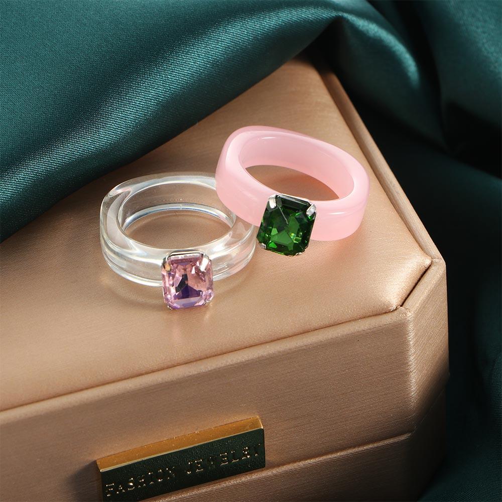 Fashion Jewelry Cool Rhinestone Women Irregular Girls Geometric Transparent Resin Rings Finger Ring