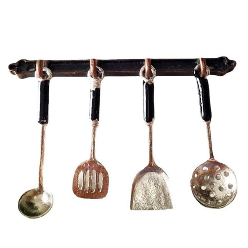 Alloy Miniature Kitchen Tool Set Wall Mount Design Shovel Spoon For Dollhouses Simulation Food Accessory