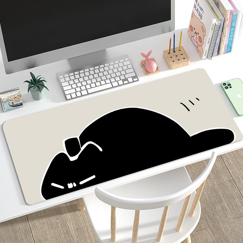 Duża Urocza Czarna Kreskówkowa Podkładka pod Mysz dla Dziewcząt - Podkładka pod Klawiaturę i na Biurko do Gier i Biura