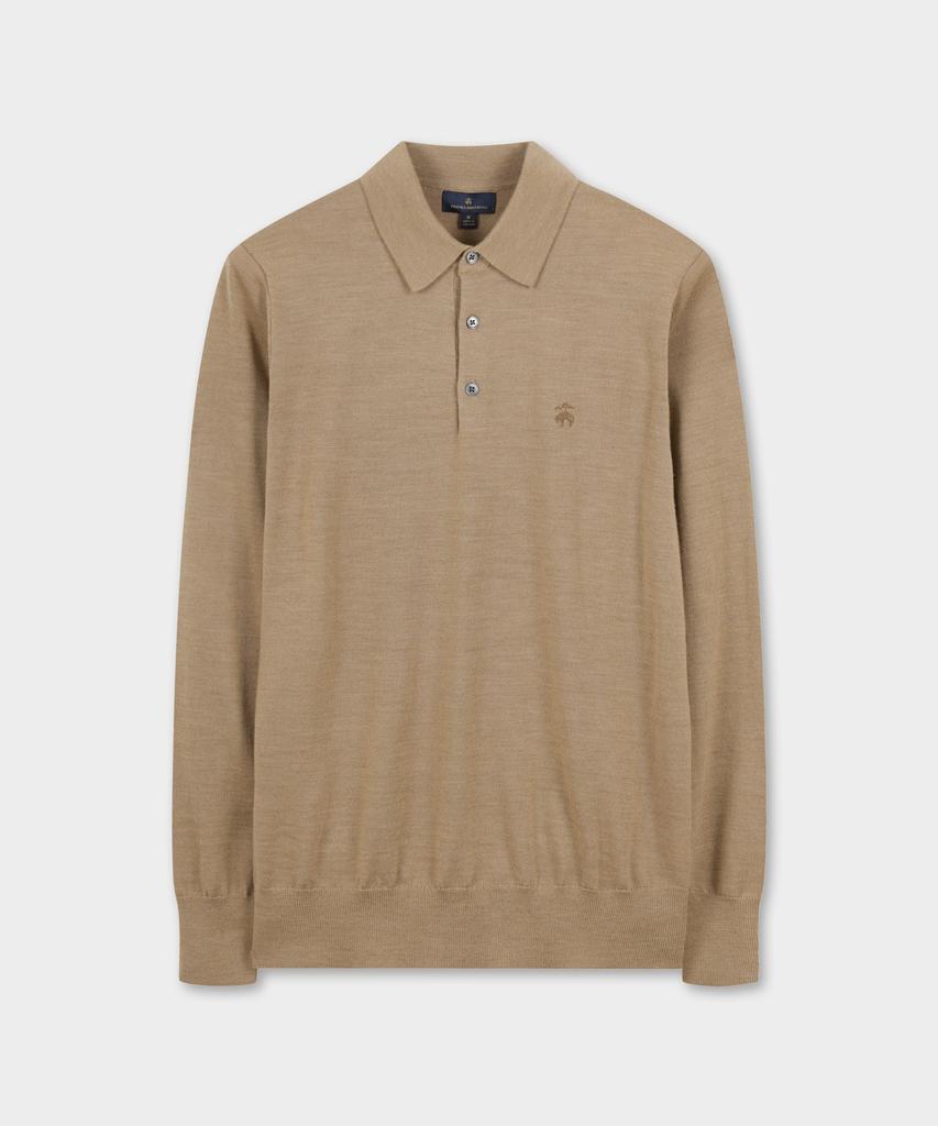 BROOKS BROTHERS Merino Wool Logo Polo Sweater (Beige) (Bbwtmnf301)